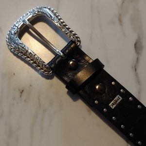 Airat Size 34 Black Tooled Leather Stud Belt
